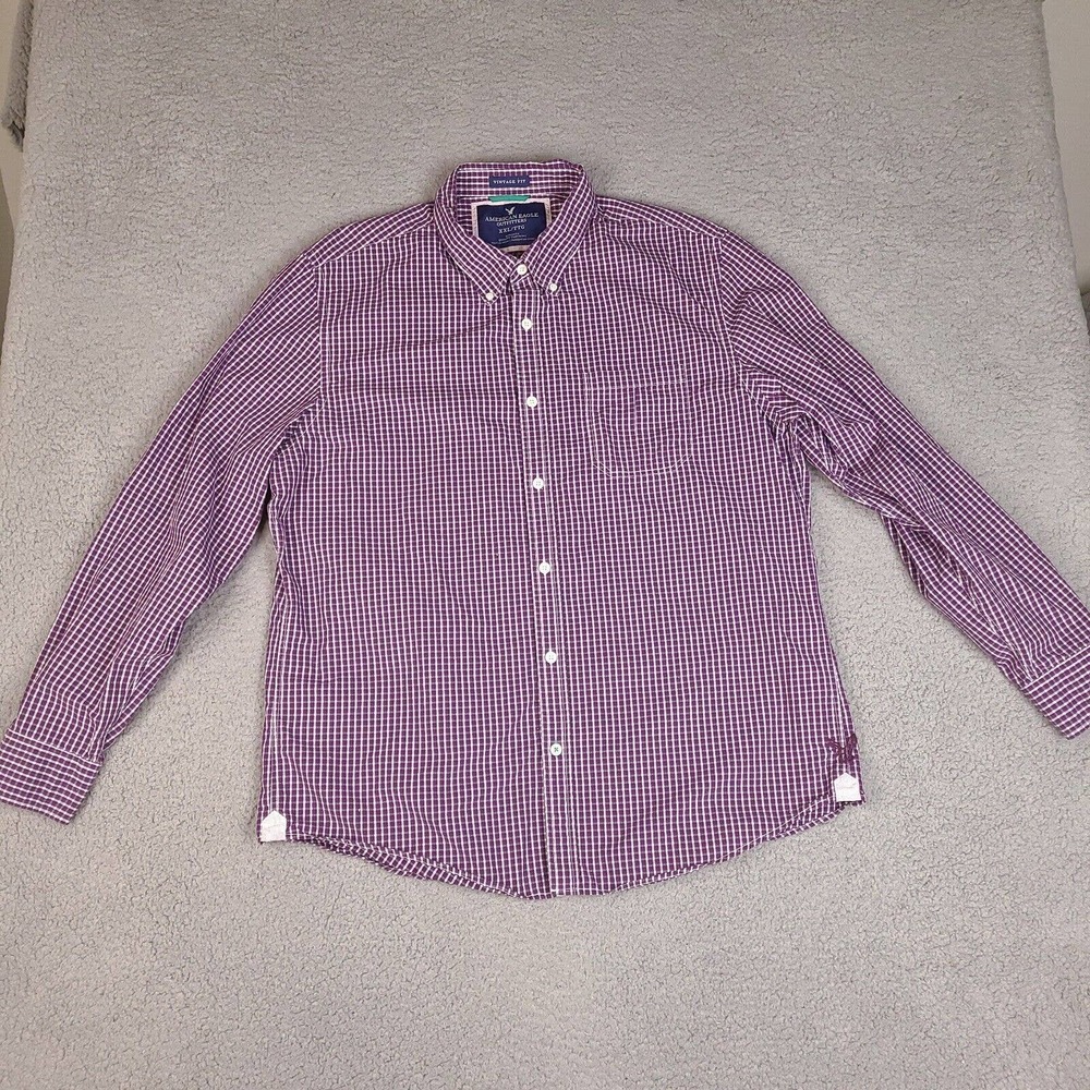 American Eagle Outfitters Shirt Mens XXL Purple Plaid Button Down Vintage Fit